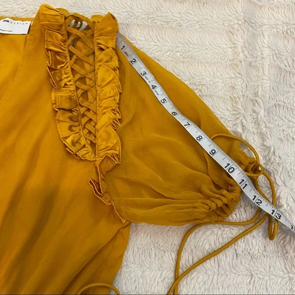 NWOT ASOS Design Mustard Yellow Mini V-Neck Ruffle Dress 12 - Picture 15 of 15